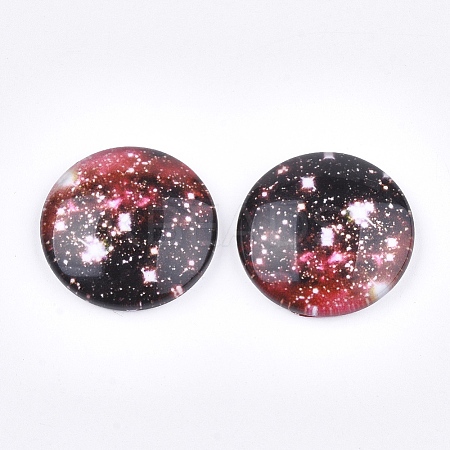 Starry Sky Pattern Printed Glass Cabochons GGLA-N004-25mm-D50-1