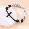 Round Synthetic Howlite &  Natural Lava Rock Bead Stretch Bracelets BJEW-F493-04EB-02-3