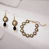 Shell Pearl & Glass Seed Braided Flat Round Dangle Earring and Beaded Bracelets Sets SJEW-SW00007-3