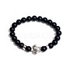 Natural Black Onyx Round Beaded Stretch Bracelet with Turtle UL4697-9-1