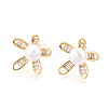 Flower Brass Natural Pearl Stud Earrings PEAR-N020-05X-1