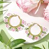 Glass Flower Hoop Earrings EJEW-TA00589-03-2