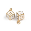 304 Stainless Steel White Enamel Heart Dice Charms with Jump Rings STAS-P410-16G-2