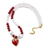 Strawberry Brass Micro Pave Clear Cubic Zirconia Red Enamel Pendant Necklaces for Women NJEW-G162-04G-4