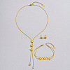 Flower Stainless Steel Crystal Rhinestone Lariat Necklaces & Stud Earrings & Bracelets Sets for Women FS-WG939A0-01-4