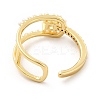 Clear Cubic Zirconia Square Knot Open Cuff Ring with Plastic Pearl Beaded KK-H439-14G-3