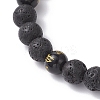 2Pcs 2 Styles Natural Lava Rock & Obsidian Om Mani Padme Hum Round Beaded Stretch Bracelet Sets BJEW-JB12247-4