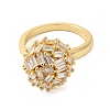 Round Brass Micro Pave Clear Cubic Zirconia Open Cuff Rings for Women RJEW-A046-17G-2