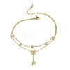 304 Stainless Steel Pave Clear Cubic Zirconia Charm 2-Strand Anklets for Women AJEW-K054-01C-G-2