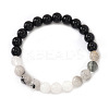 Natural White Jade & Synthetic Non-magnetic Hematite & Glass Round Beads Stretch for Men Women  BP7184-5