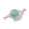 4Pcs 4 Styles Round Natural Carnelian & Rose Quartz & Amethyst & Green Aventurine Horse Eye Connector Charms PALLOY-TA00349-5
