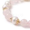 Natural Rose Quartz & Pearl Round Beaded Stretch Bracelet for Women BJEW-JB09246-03-2