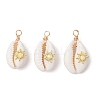 Copper Wire Wrapped Natural Cowrie Shell Pendants PALLOY-JF03554-05-1
