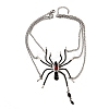 Alloy Jet Rhinestone Halloween Spider Pendant 3 Layer Choker Necklaces for Women NJEW-P336-01P-2