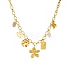304 Stainless Steel Flower Heart Tree & Plastic Pearl & Resin Disc Multi-Charm Bib Necklaces for Women WG8B7B1-01-5