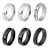 6Pcs 6 Styles Sun & Moon & Star 304 & 201 Stainless Steel Band Rings Set RJEW-FI0001-09-1