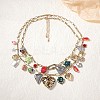 Zinc Alloy & Porcelain & Glass & CCB Plastic Flower Heart Lock Pendant Double Layer Bib Necklaces FS-WGC767F-01-2