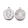 304 Stainless Steel Coin Charms STAS-F207-08P-2