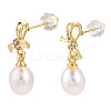 Natural Pearl & Cubic Zirconia Bowknot Dangle Stud Earrings PEAR-N017-06D-2