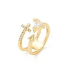 Cross & Triangle Brass Micro Pave Clear Cubic Zirconia Open Cuff Rings for Women RJEW-G343-22G-4