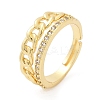Curb Chain Style Brass Micro Pave Clear Cubic Zirconia Open Cuff Rings for Women RJEW-G343-07G-4