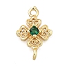 Brass Green Cubic Zirconia Clover Connector Charms KK-Q048-12G-1