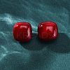 Square Brass & Plastic Stud Earrings for Women EJEW-G425-01G-01-1
