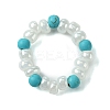 Round Synthetic Turquoise with Glass Seeded Beaded Stretch Rings for Women RJEW-JR00707-03-1
