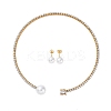 Round Plastic Imitation Pearl Stud Earrings & Cubic Zirconia and Rhinestone Square Cuff Choker Necklaces Sets SJEW-U003-02G-4