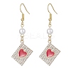 Alloy Crystal Rhinestone Rectangle with Heart Dangle Earrings EJEW-JE05491-02-1