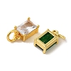 Rectangle Brass Glass Charms KK-R162-066G-2