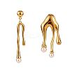 304 Stainless Steel Twist Melting Drop Stud Earrings with Imitaion Pearl JE1138A-1