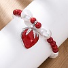Strawberry Brass Micro Pave Clear Cubic Zirconia Charm Bracelets BJEW-G740-04P-3