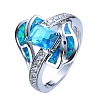 Brass Micro Pave Cubic Zirconia and Opal Finger Rings FS-WG9EA6B-01-1
