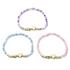 3Pcs 3 Color Non-magnetic Synthetic Hematite Heart & Glass Seed Beaded Stretch Bracelets Set BJEW-JB09457-1