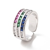Colorful Cubic Zirconia Triple Line Open Cuff Ring RJEW-G270-04P-1