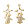 Brass Micro Pave Clear Cubic Zirconia Double Starfish Connector Charms KK-U070-08G-1
