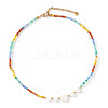 Summer Beach Rainbow Dyed Natural Stone Faceted Round Beaded Necklaces with Natural White Shell Heart Beads for Women EX6128-2-1