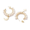 Moon & Star Natural Pearl Dangle Half Hoop Earrings EJEW-JE05895-02-4