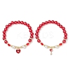 2Pcs Valentine's Day Theme Acrylic Pearl Round Beaded Stretch Bracelets BJEW-JB11422-2