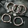 5Pcs 5 Style Natural Pink Zebra Jasper Round Beaded Stretch Bracelets Set BJEW-JB09792-S-1