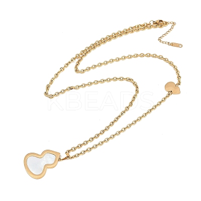 Ion Plating(IP) 304 Stainless Steel Pave Natural Shell Gourd Pendant Cable Chain Necklaces for Women NJEW-M078-02G-01-1