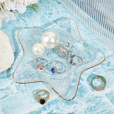 1Pc Ocean Series Transparent Gold Rim Glass Jewelry Plates AJEW-SC0002-79B-1
