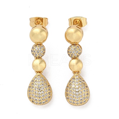 Brass Micro Pave Cubic Zirconia Dangle Stud Earrings EJEW-P252-06C-G-1