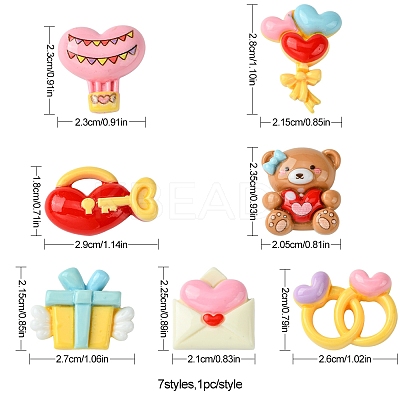 7Pcs 7 Styles Ring/Box/Lock/Envelope/Bear/Balloon/Hot Air Balloon Valentine's Day Theme Opaque Resin Decoden Cabochons RESI-FS0001-69-1