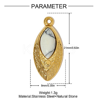 304 Stainless Steel with Synthetic Turquoise Pendants STAS-OY005-08G-1