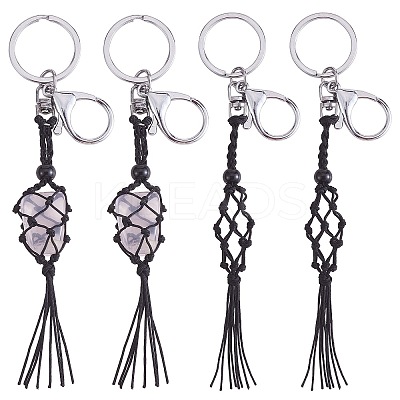 4Pcs  Macrame Fringe Braided Keychain AJEW-SW00014-05-1