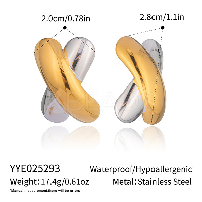 Two Tone 304 Stainless Steel Stud Earrings for Women AL8975-1