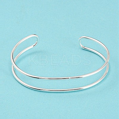 Rack Plating Brass Double Lines Cuff Bangles for Women BJEW-M304-01S-1