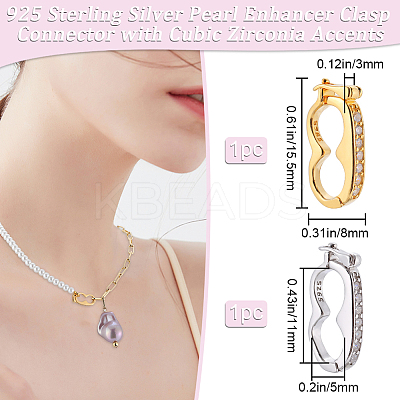 2Pcs 2 Colors 925 Sterling Silver Micro Pave Clear Cubic Zirconia Twister Clasp FIND-BBC0003-38-1